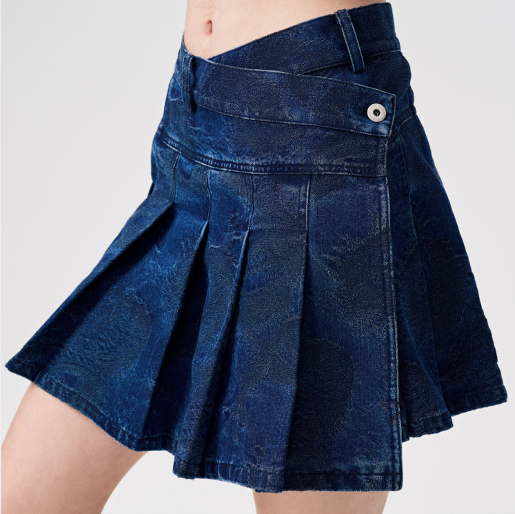 Jacquard Denim Pleated Skirt