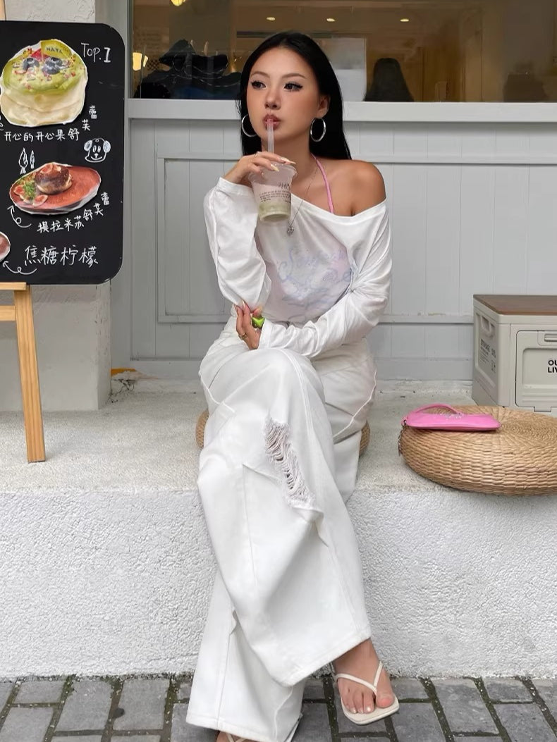 Washed Ripped Balloon-Fit Denim Jeans