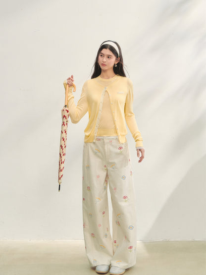 Floral Embroidered Casual Straight-leg Pants - CHINASQUAD