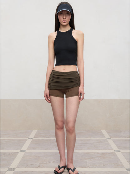 Color-Blocked and Pleated Low-Waist Shorts