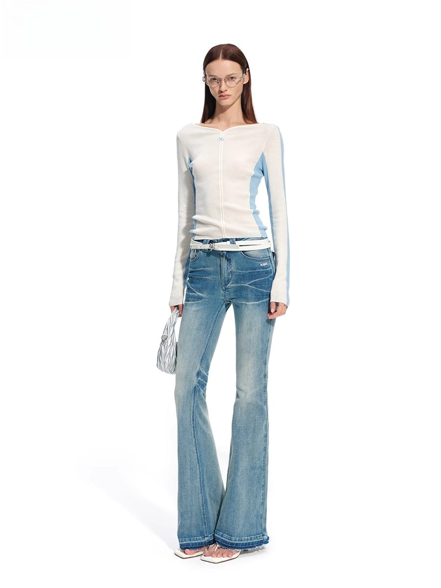 Cascade Contrast-Trim Fitted Knit Crewneck