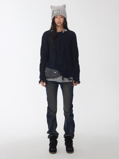 Wool-Blend Textured Oversize Sweater