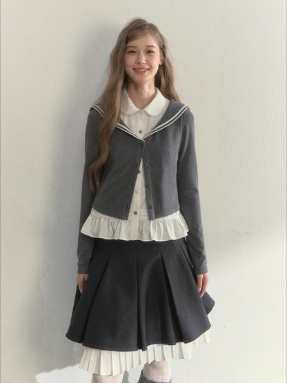 Sailor Collar Academia Style Layered Knit Blouse