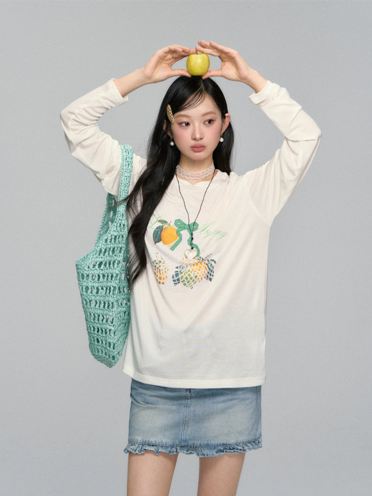Three-Dimensional Bow Fruit-Print Sunscreen Cover-Up