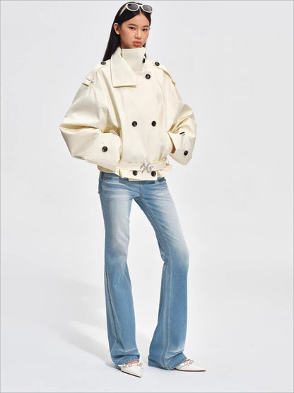 Washed Cotton-Tencel Moto-Style Short Jacket