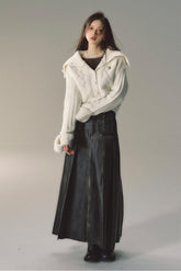 Black Pleated Leather Maxi Skirt - CHINASQUAD