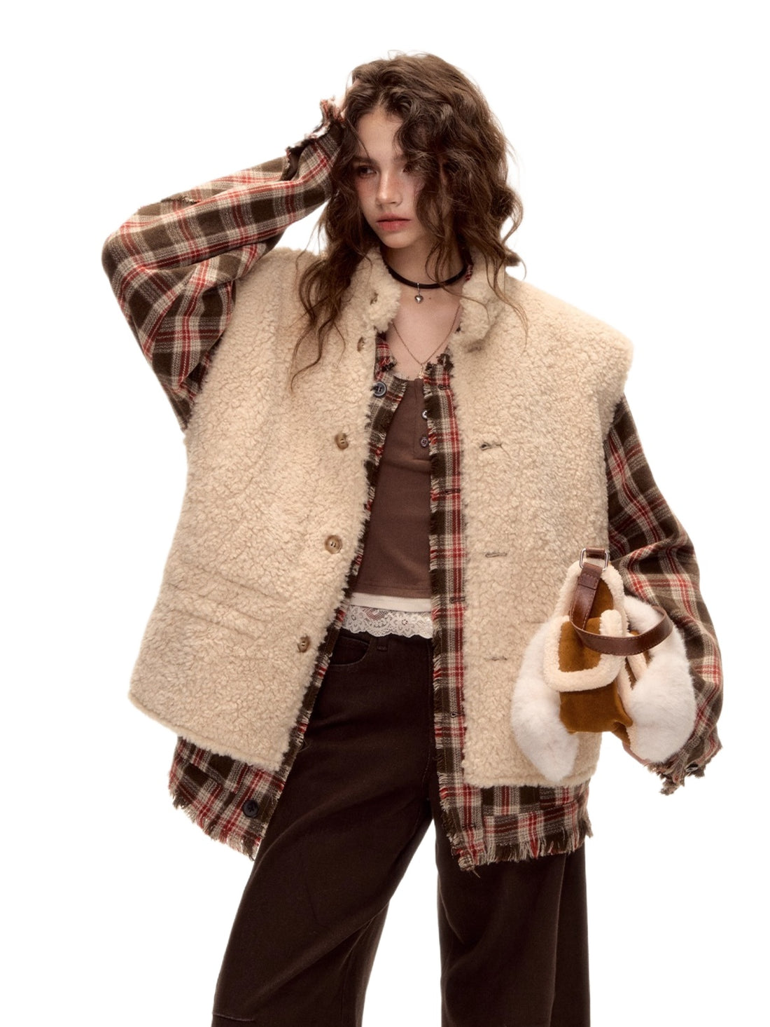 Reversible Faux Shearling Suede Drawstring Vest