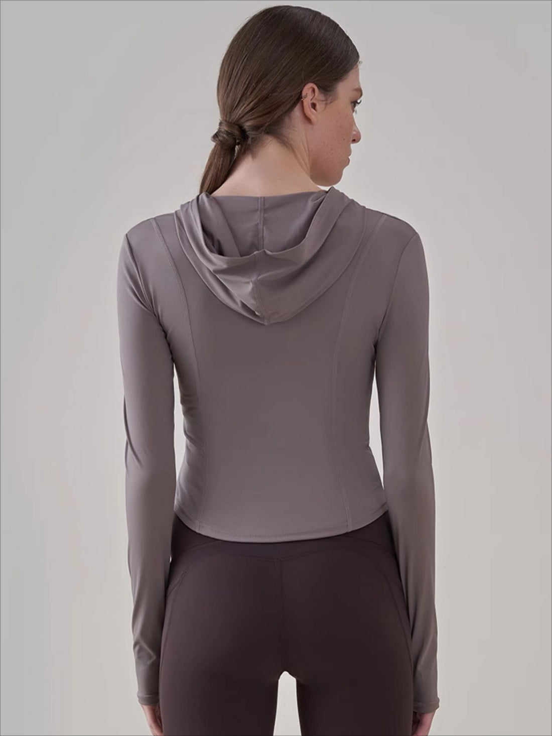 Regular Shoulder Hooded Cinched-waist Long Sleeve Yoga Top