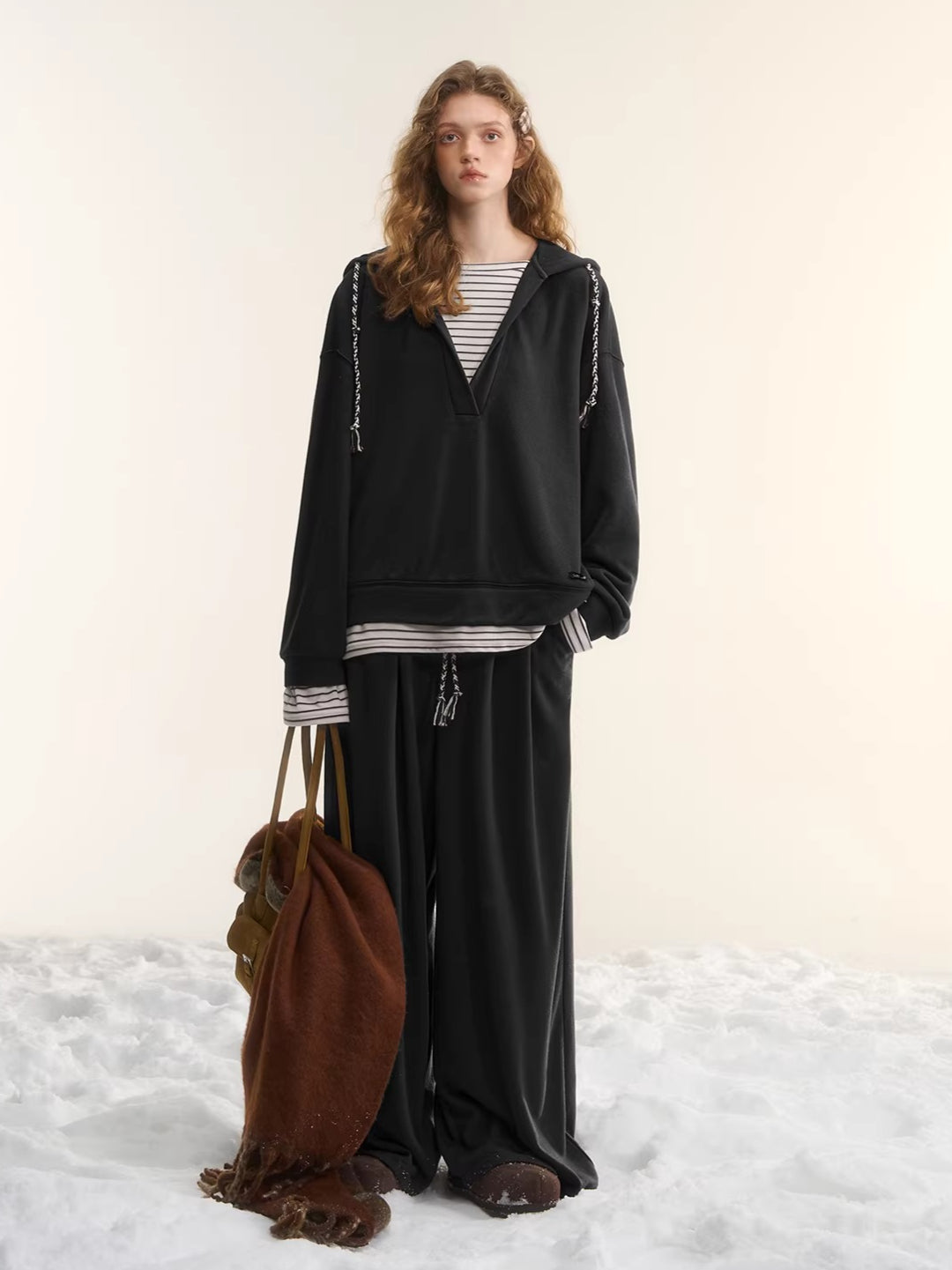 Layered-Effect Sweatshirt &amp; Wide-Leg Sweatpants Set