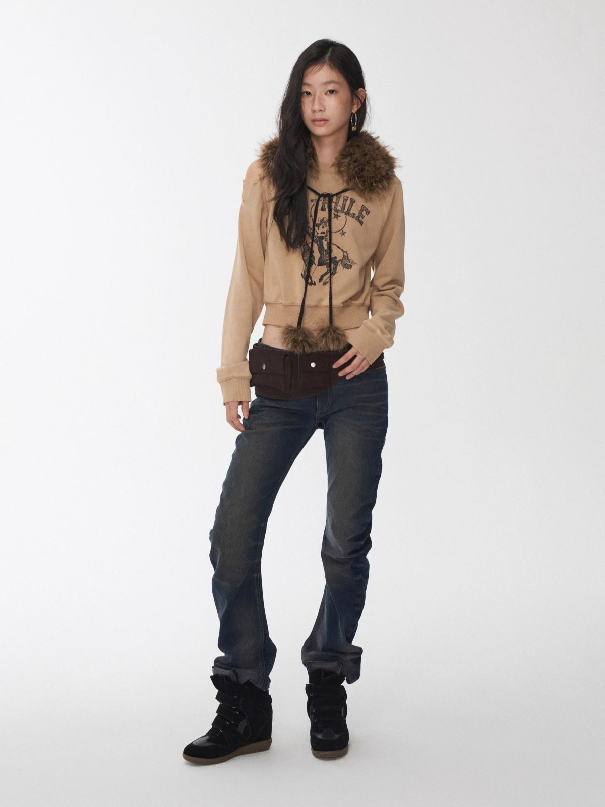 Knight Cat Print Distressed Washed Sweatshirt