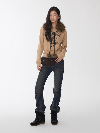 Knight Cat Print Distressed Washed Sweatshirt