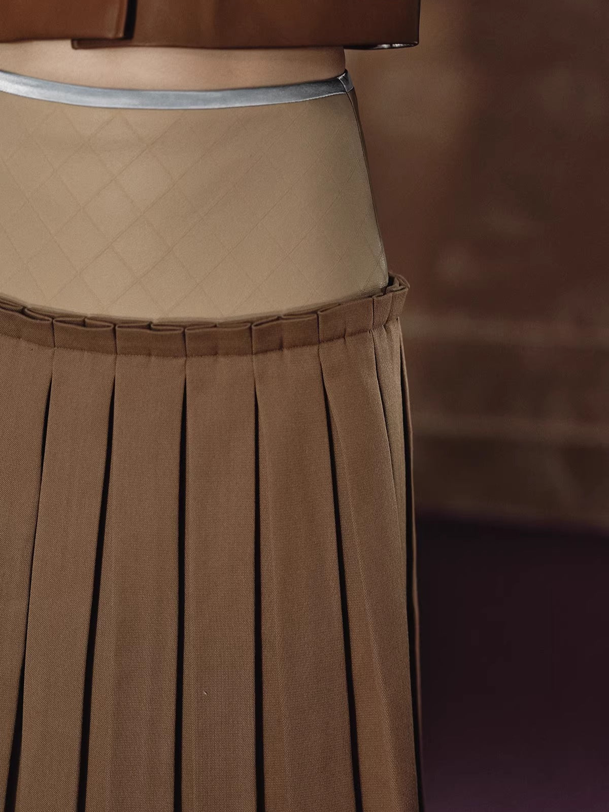 A-Line Skirt &amp; Cropped Sleeve PU Jacket Set