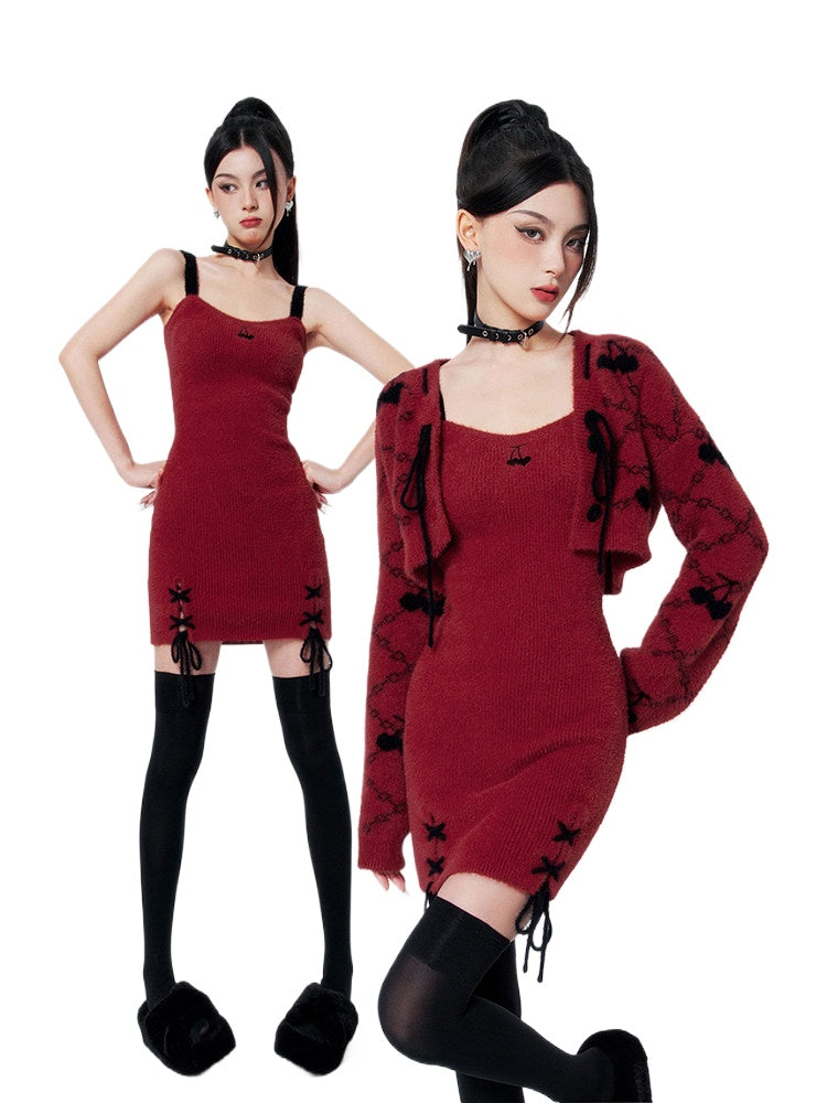 Red Knit Two-Piece Dress Set