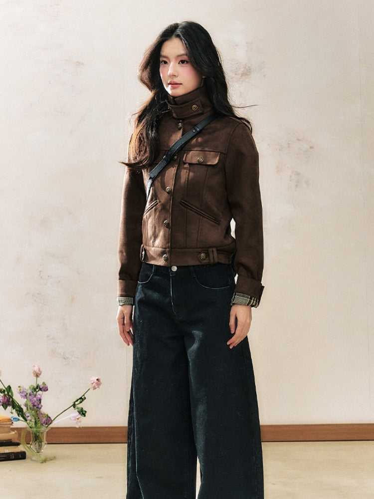 Brown Suede Slim-Fit Jacket