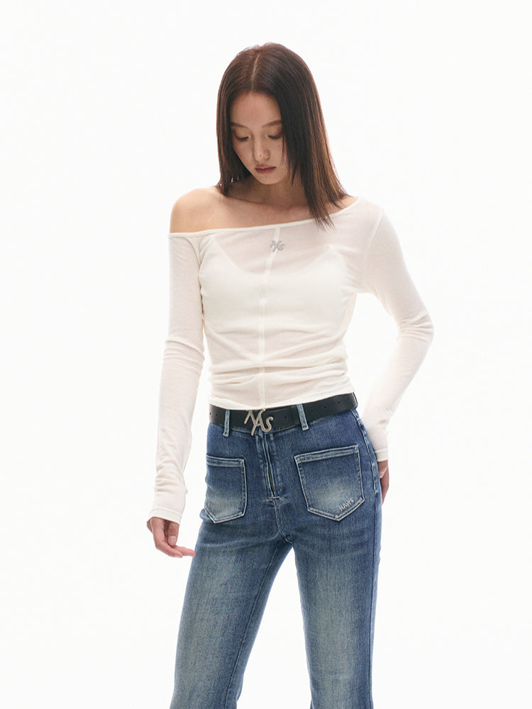 Asymmetric Slim-Fit Lightweight Wool Long-Sleeve T-Shirt