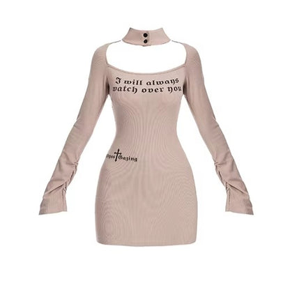 Square Neck Printed Bodycon Knit Dress