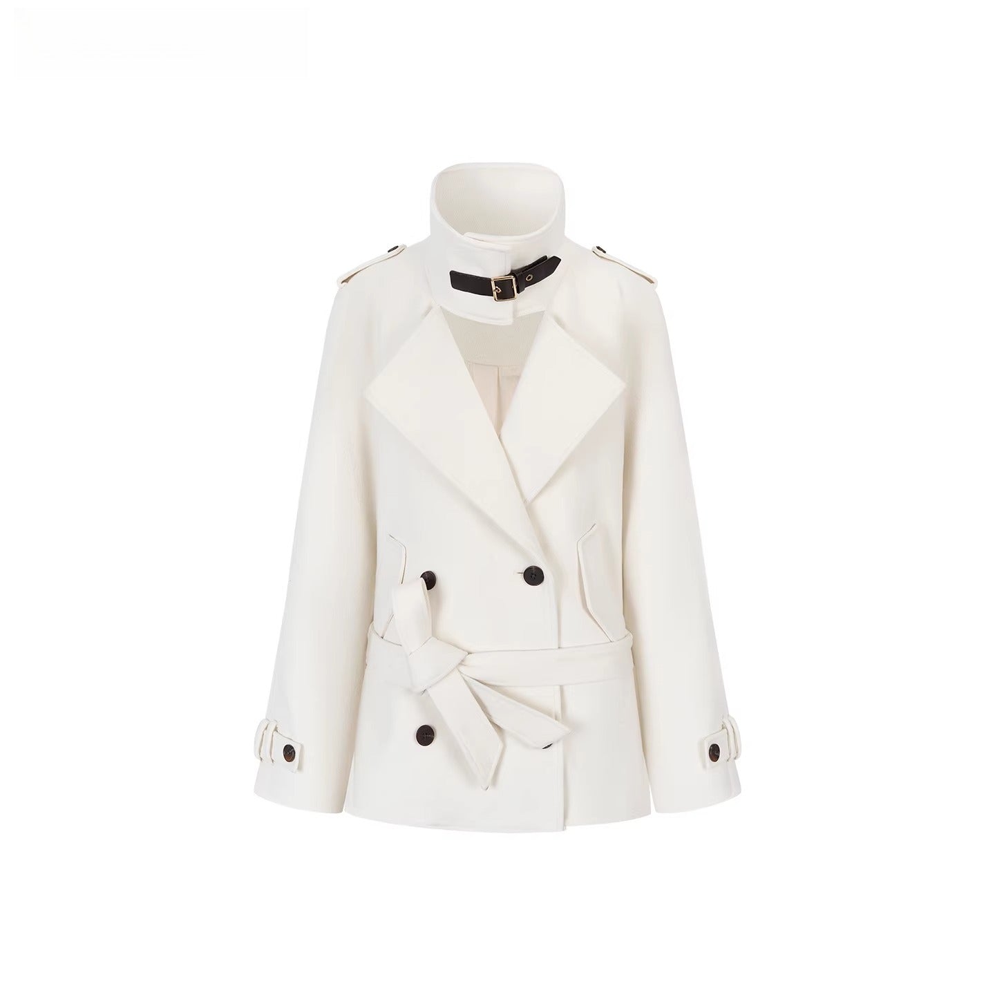 Structured Wool Blend High-Neck Coat