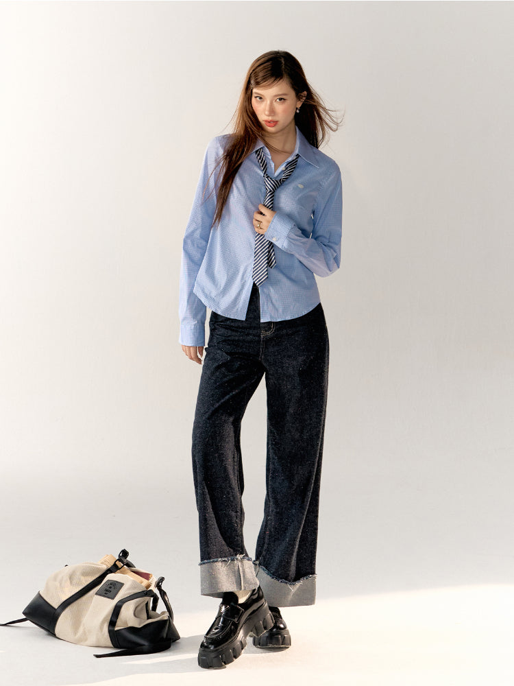 Rolled Hem High-Waist Straight-Leg Jeans