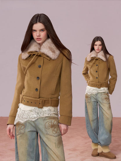 Plush-Collar Quilted Cotton Jacket