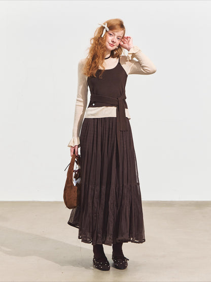 Faux Two-Piece Contrast Tie Sweater