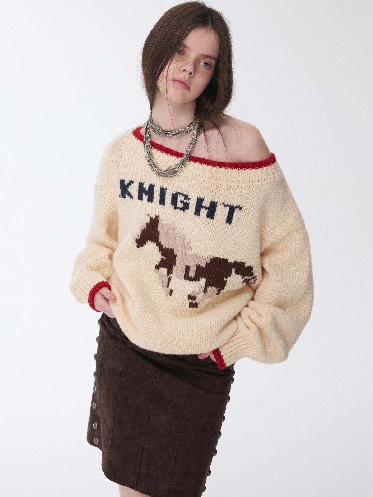 Fair Isle Icelandic Off-Shoulder Chunky Knit Sweater