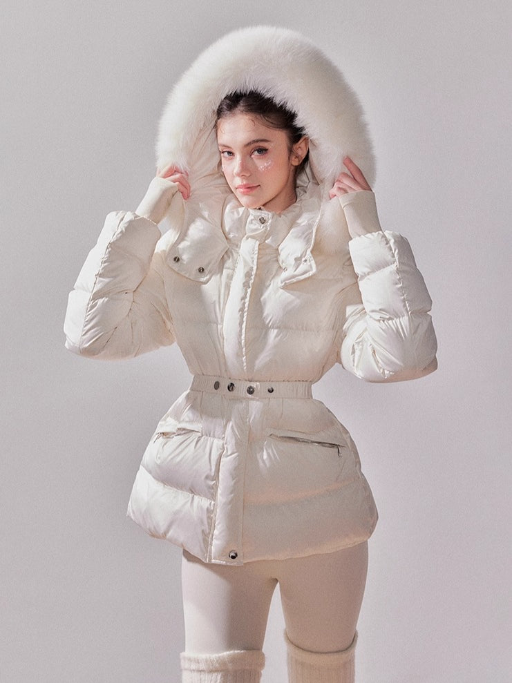 Snow Velvet Fox Fur Hooded Down Jacket