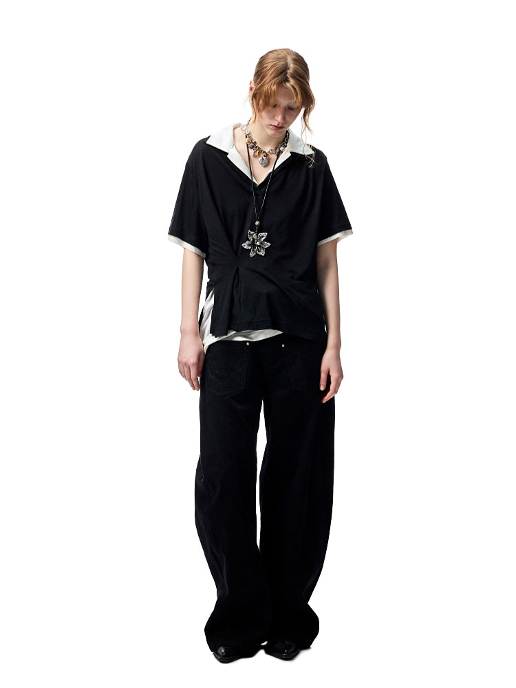 Oversized Fake Two-piece Polo Shirt