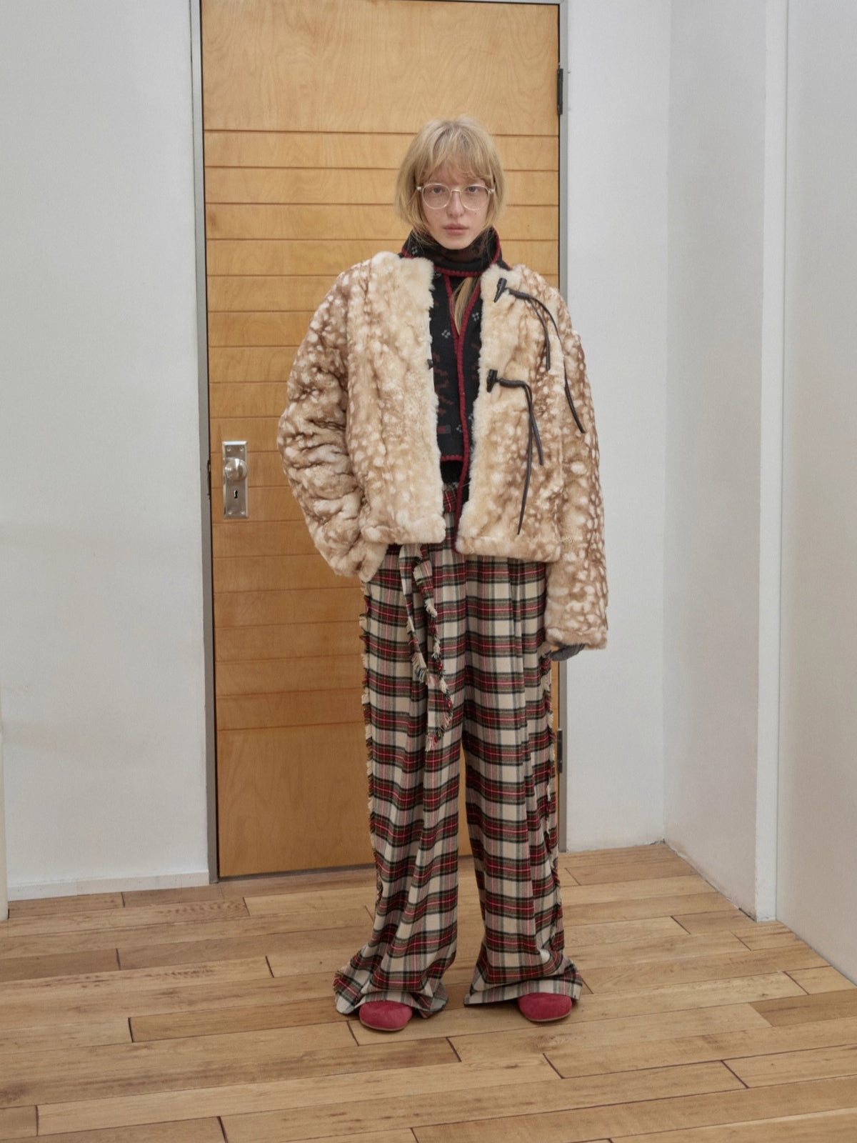 Fawn Pattern Printed Rex Rabbit Fur Jacket