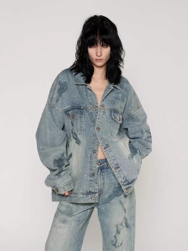 Rhinestone Nautical Map Denim Jacket