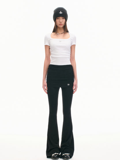 Faux Two-piece Mid-waist Pleated Flared Pants