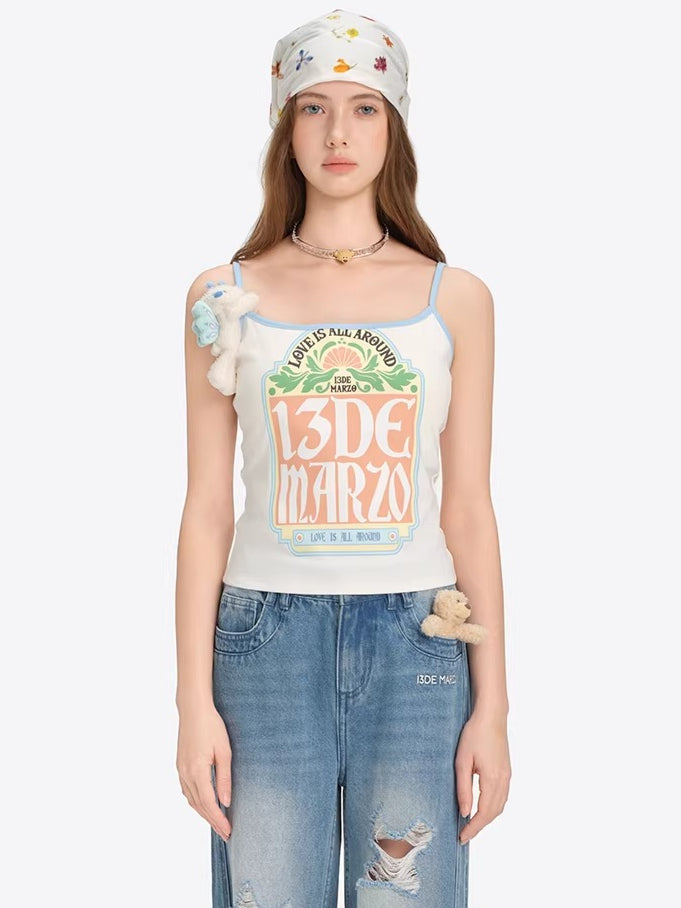 Butterfly Bear Print Cropped Camisole