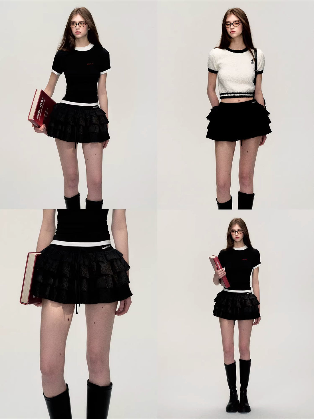 Embroidered Tiered Puff Mini Skirt