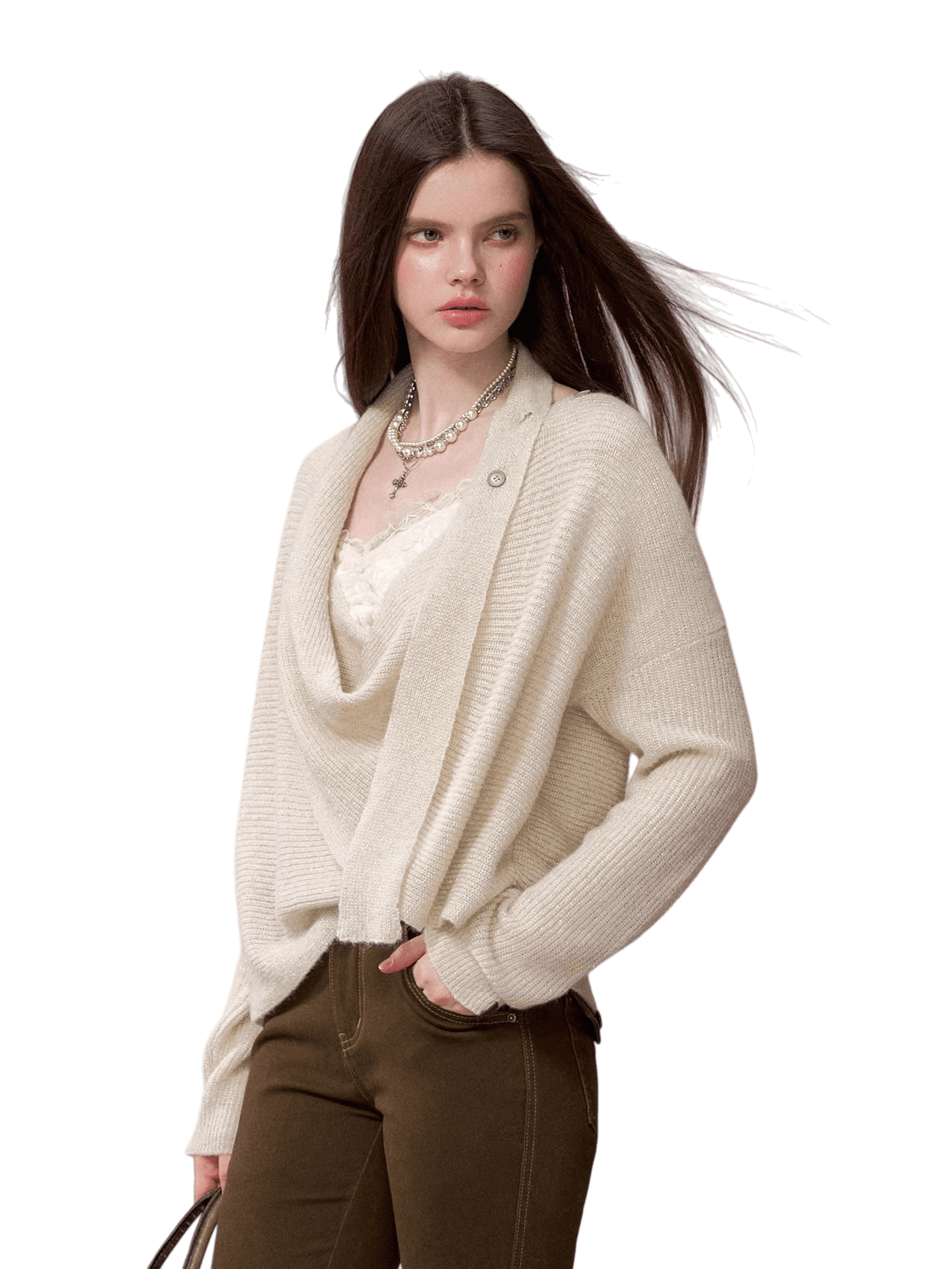 Shimmer Drape-Neck Sweater