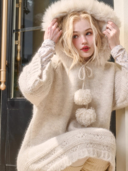 Soft Grace Wool-Blend Knitted Cape Dress