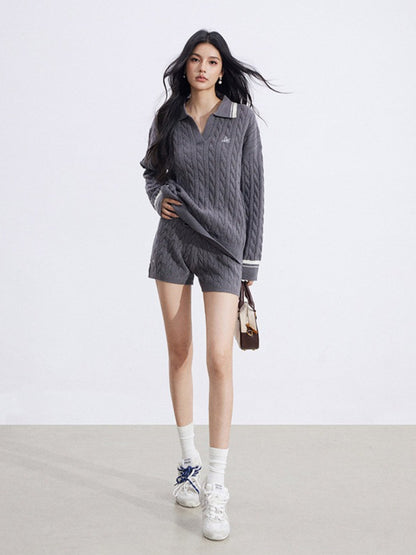 Color-Block Knit Top and Shorts Two-Piece Set