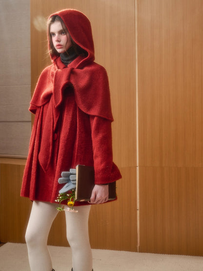 Little Red Hood Winter Knit Cape