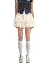 White Lace Trimmed Tiered Skirt - CHINASQUAD