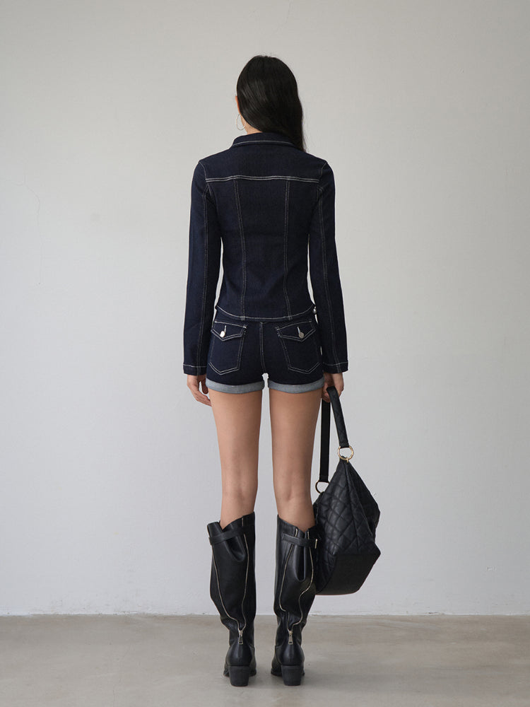 Straight-leg Cuffed Denim Shorts - CHINASQUAD
