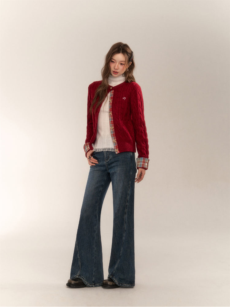 Wavy Hem Bell-bottom Straight-Leg Jeans