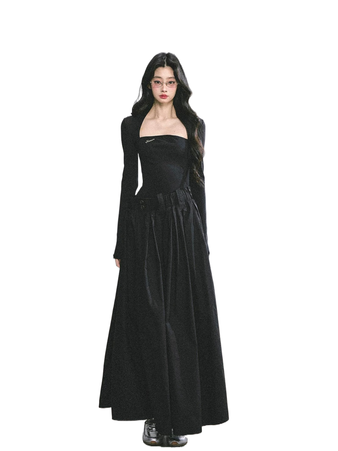 French Relaxed Long Sleeve Maxi Dress