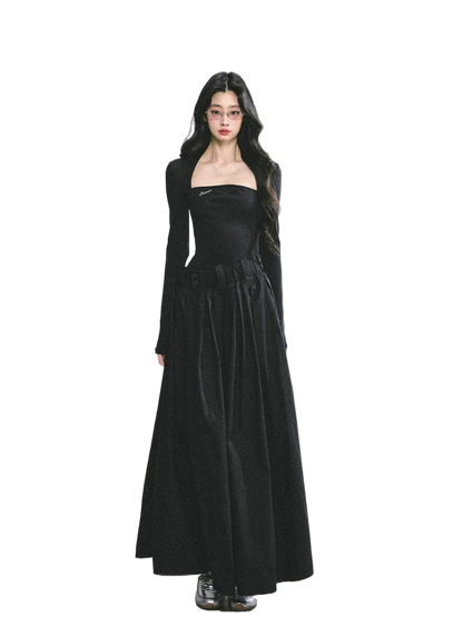 French Relaxed Long Sleeve Maxi Dress