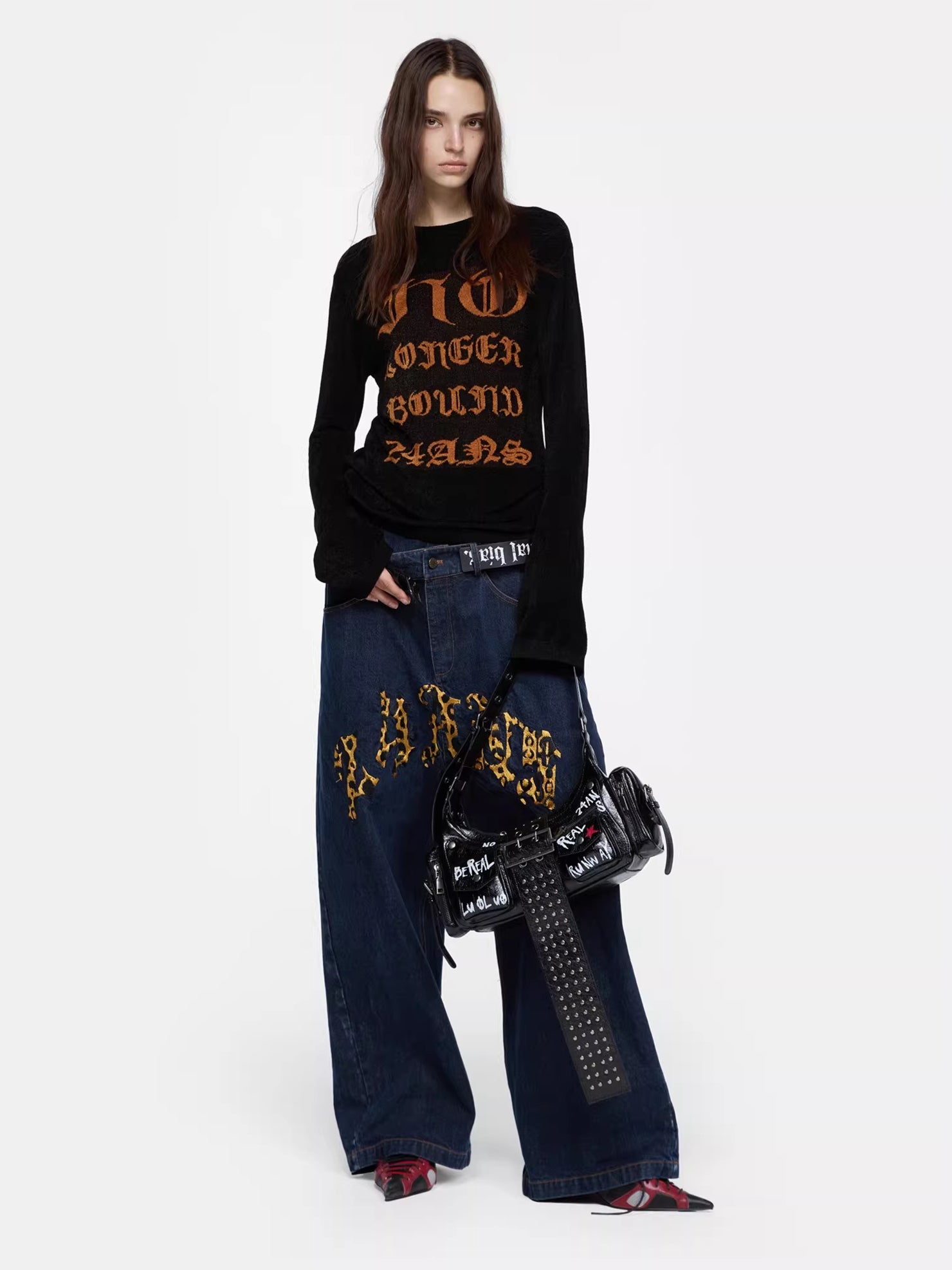 Graffiti-Print PU Cracked-Leather Bag