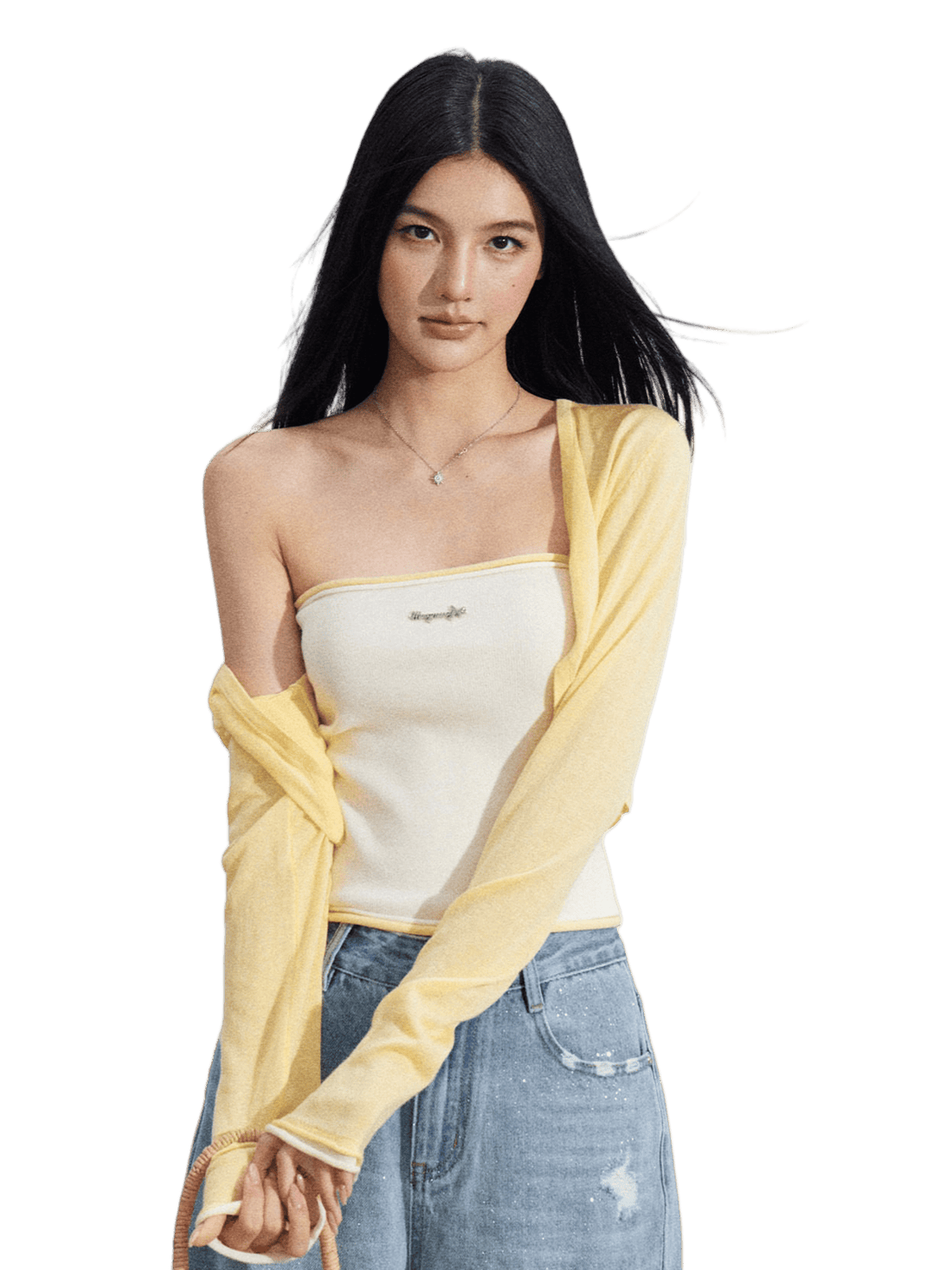 Shawl Cardigan and Bandeau Two-Piece Set