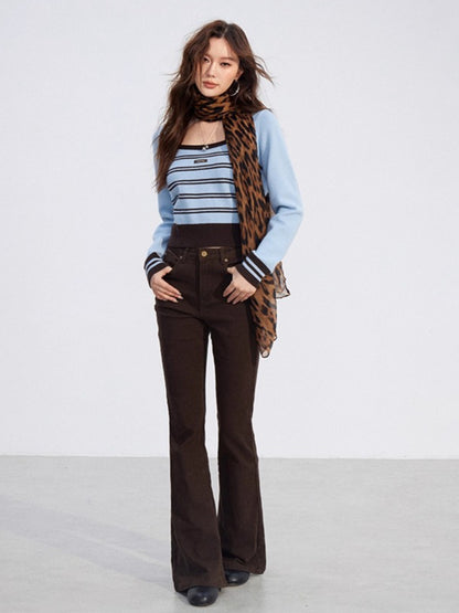 Vintage Square-Neck Layered Knit Blouse