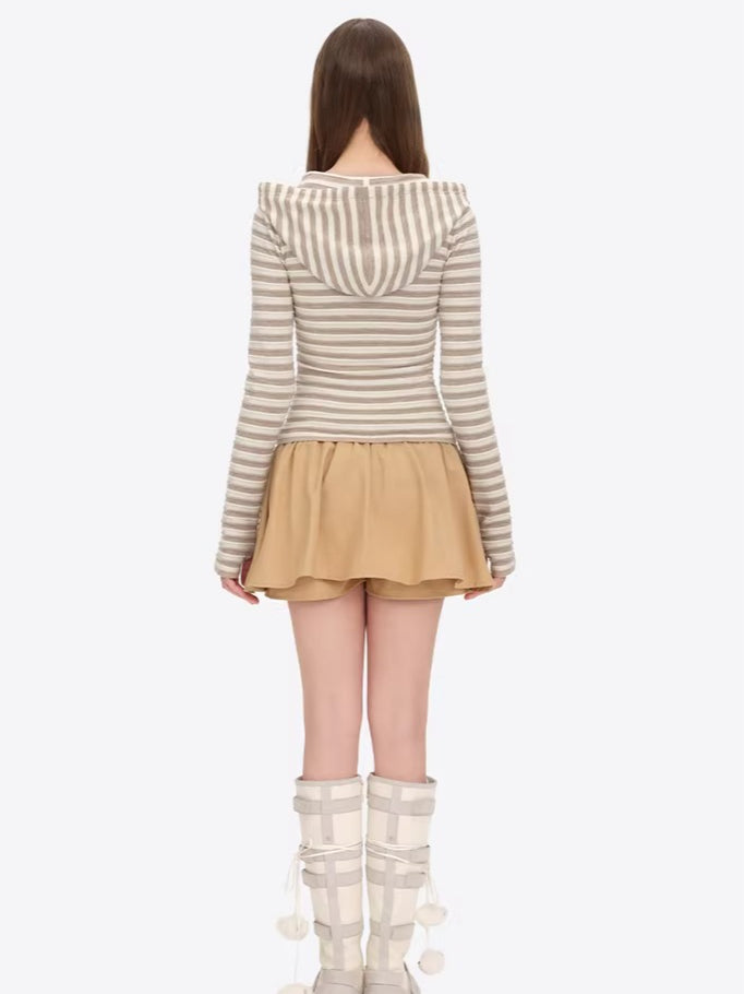 Striped Bear Button Hoodie Tee