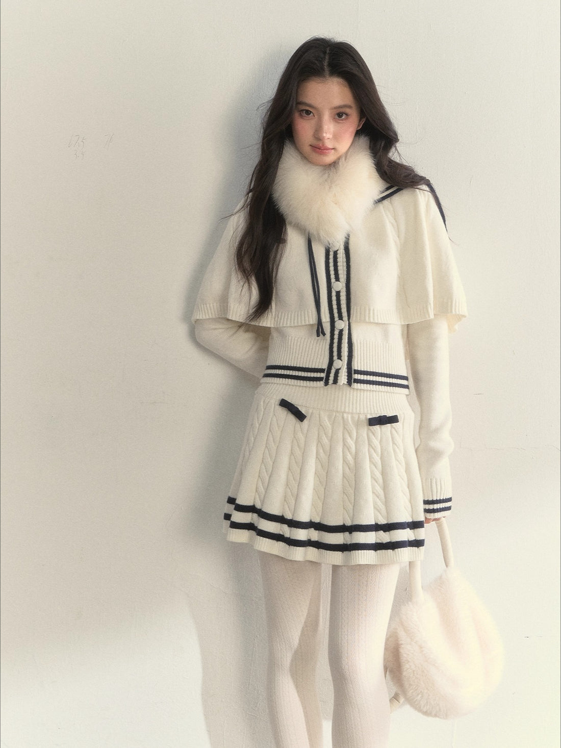 Nautical Cable-Knit Vintage Cape &amp; Skirt Set