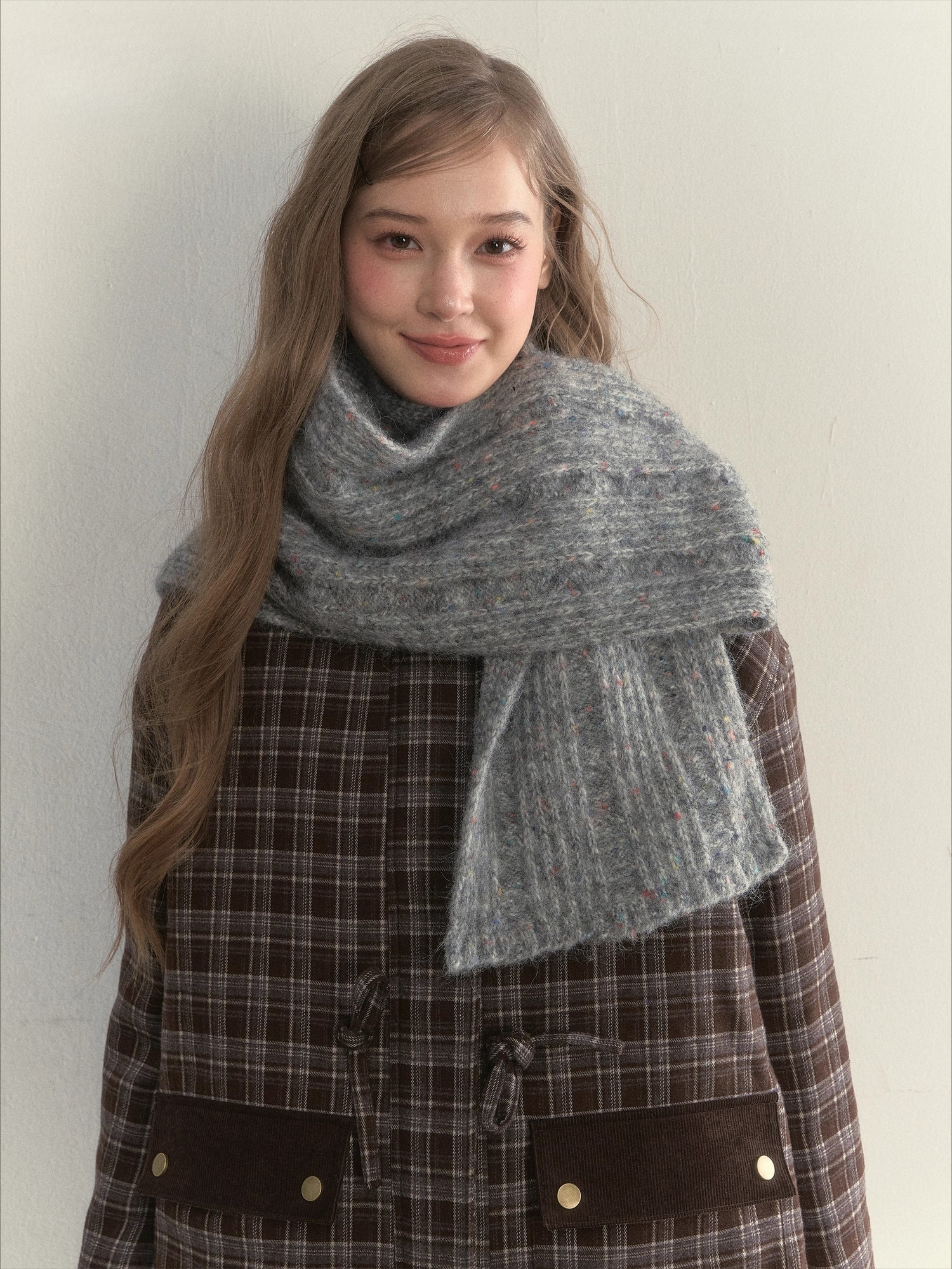 Twist-Knit Speckled Vintage Long Warm Style Wool Scarf