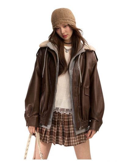 Faux Leather & Shearling Down Jacket