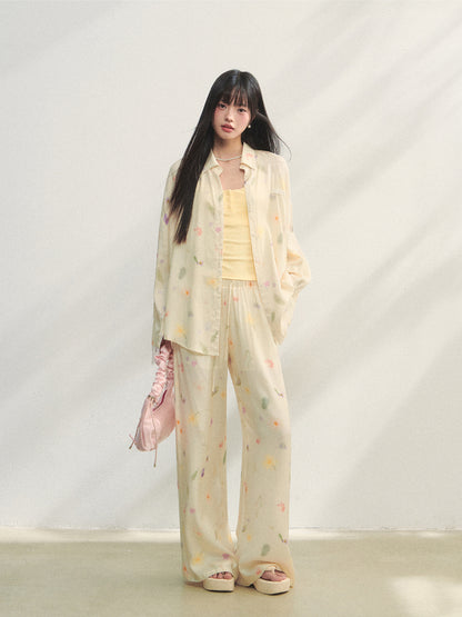 Floral Elastic Waist Straight Leg Casual Pants - CHINASQUAD