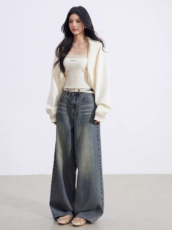 Contrast Batwing Knit 2-Piece Set